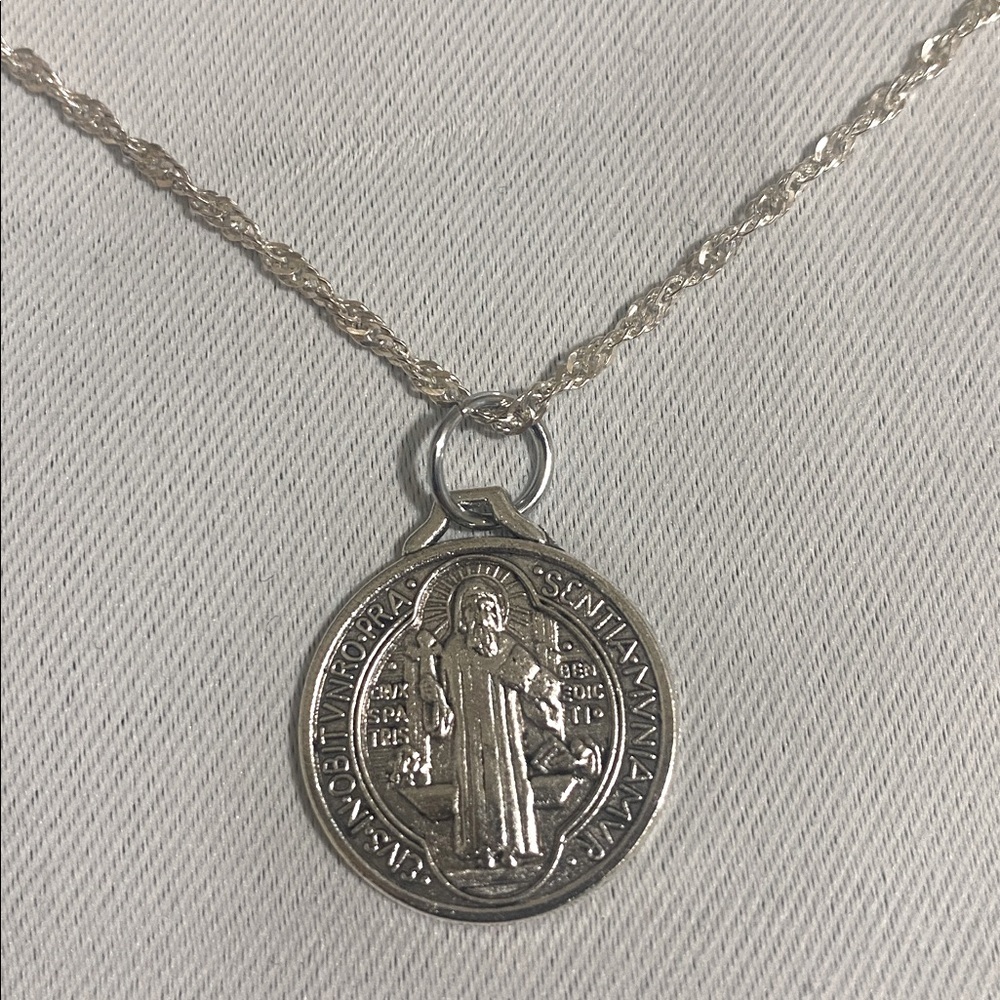 30” BELK Silverworks Fine Silver Plated Chain Necklaces w St Benedict Pendant